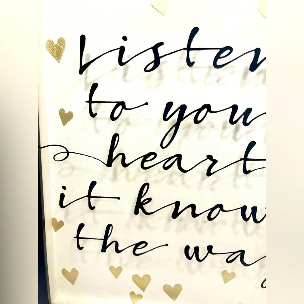 Listen to your Heart Framed Wall Decor Shadow Box 13.5x11” Black Gold White